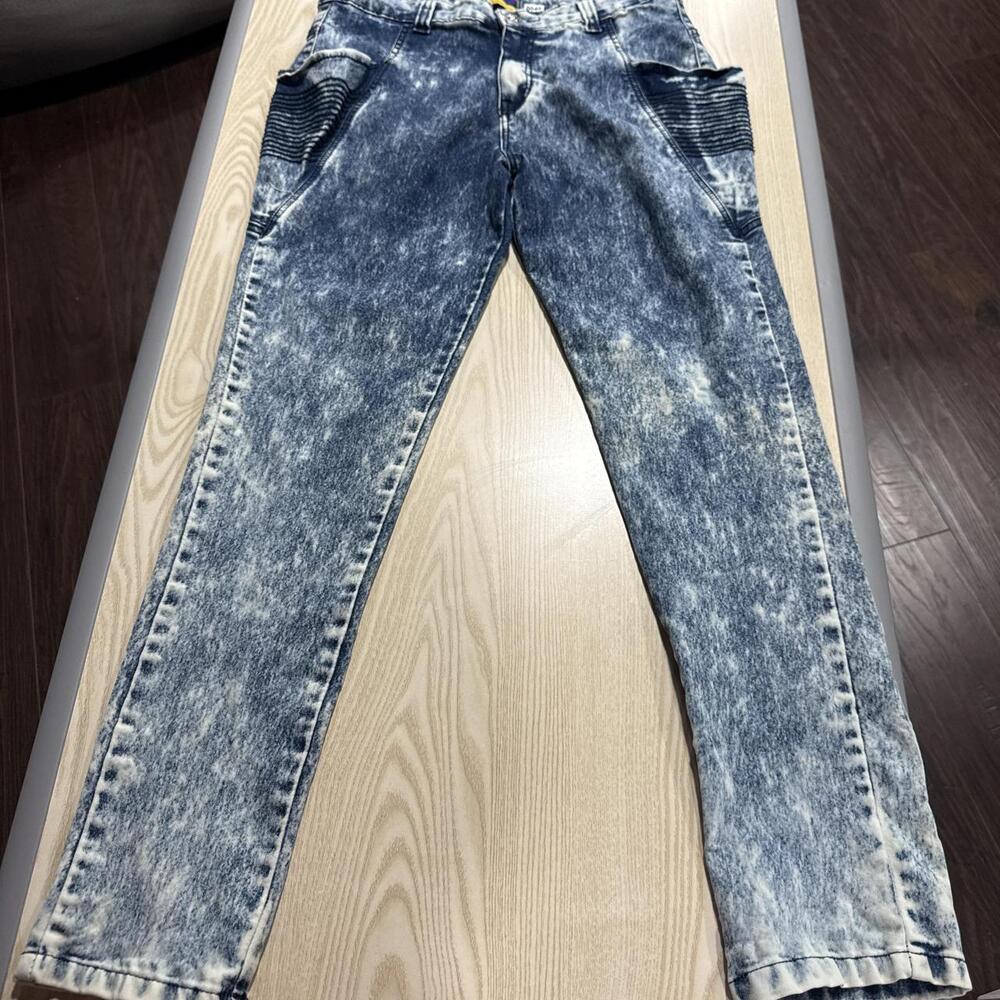 Rogue blue acid wash jeans with white tie-dye effect #acidwash #tiedye #y2k